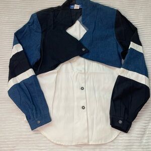 Alamosa Blue and Black Casual Button Down Shirt Unique Style Cotton L